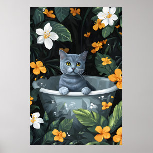 Affiche de chat russe bleu dans la baignoire, affi