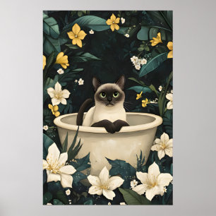 Affiche de chat siamois dans la baignoire, affiche