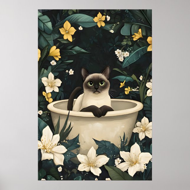 Affiche de chat siamois dans la baignoire, affiche (Devant)