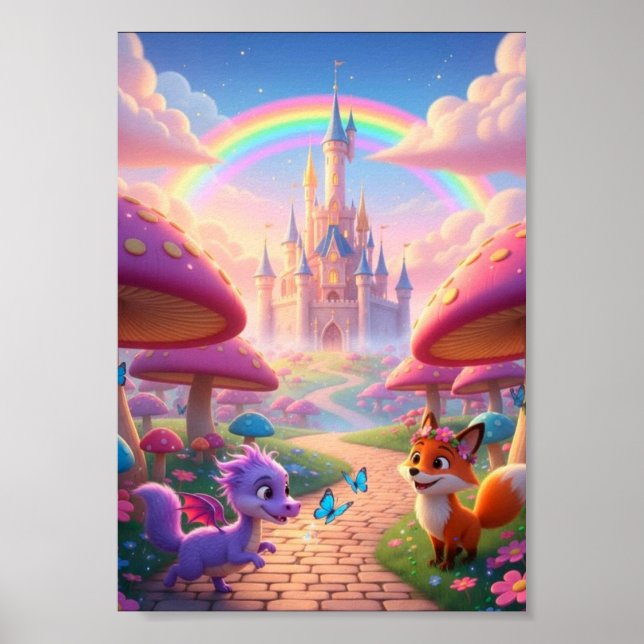 Affiche de château de conte de fée arc-en-ciel fan (Devant)