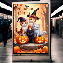 Affiche de chats d'Halloween avec citrouilles