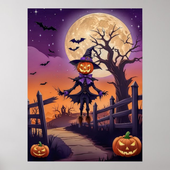Affiche de chemin de citrouille hanté sous la lune (Devant)