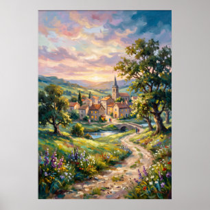 Affiche de chemin de jardin de cottage ensoleillé