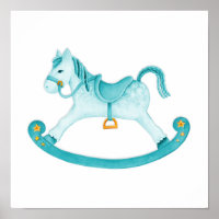 Affiche de cheval à bascule aquarelle pour nurseri