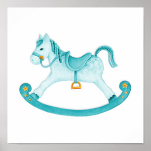 Affiche de cheval à bascule aquarelle pour nurseri