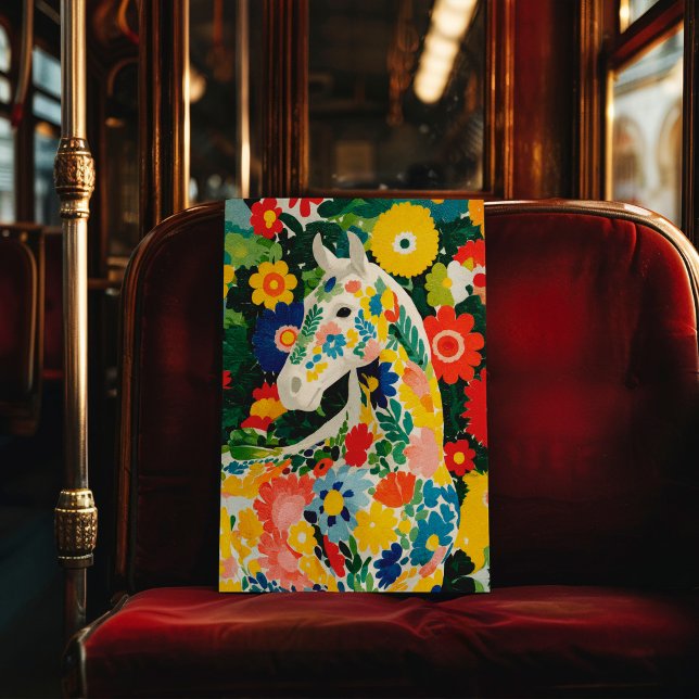 Affiche de cheval blanc floral impression d'art mu (Créateur téléchargé)