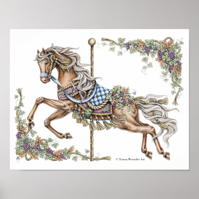 Affiche de cheval de carrousel d'automne dessin à  (Devant)