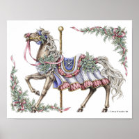 Affiche de cheval de carrousel d'hiver dessinée à