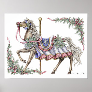 Affiche de cheval de carrousel d'hiver dessinée à 