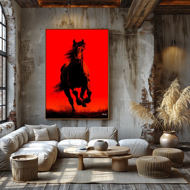 Affiche de cheval en course – Silhouette noire sur (Créateur téléchargé)