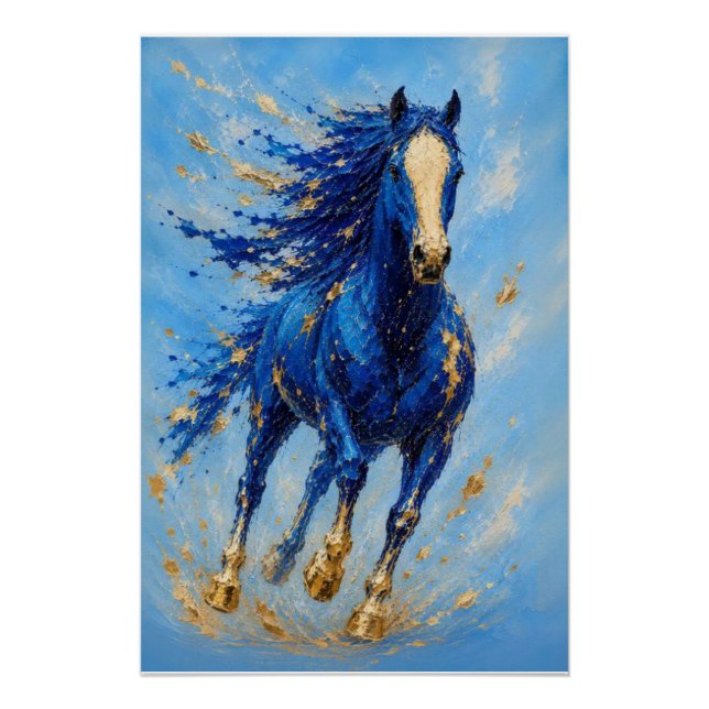 Affiche de cheval en or bleu royal (Devant)