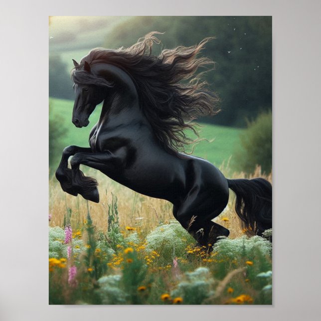 Affiche de cheval noir mural (Devant)