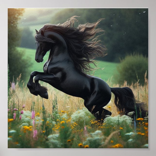 Affiche de cheval noir mural (Devant)