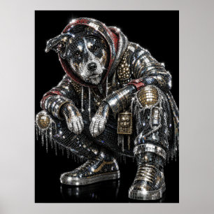 Affiche de chien en mosaïque disco Art mural mod