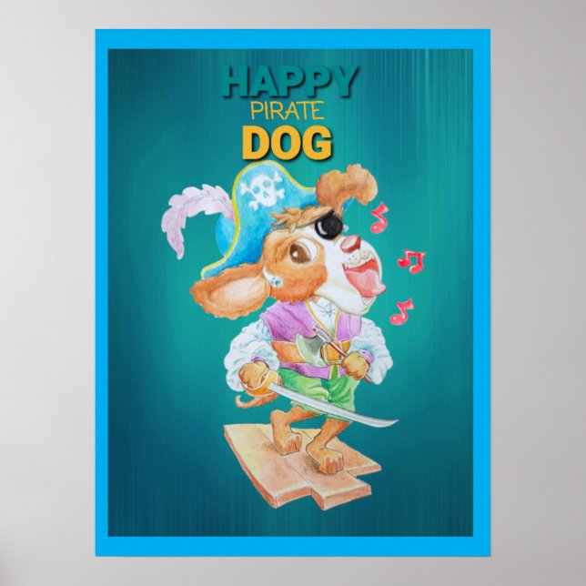 Affiche de chien pirate heureux  (Devant)
