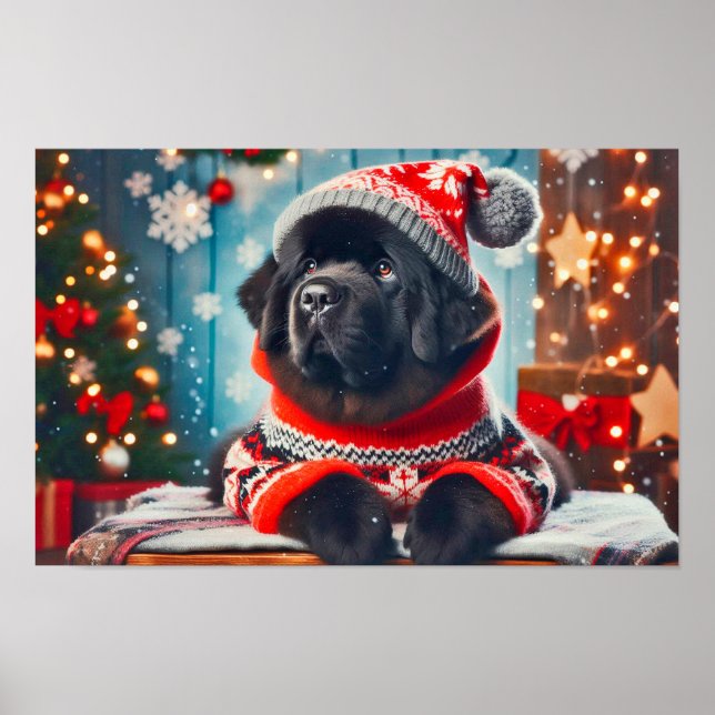Affiche de chiot Newfie de vacances (Devant)