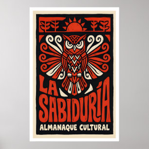 Affiche de chouette de sagesse gras rouge et noir