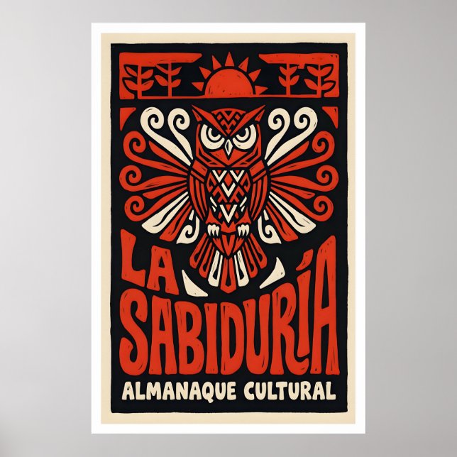Affiche de chouette de sagesse gras rouge et noir  (Devant)