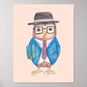 Affiche de chouette drôle de chouette avec livre d