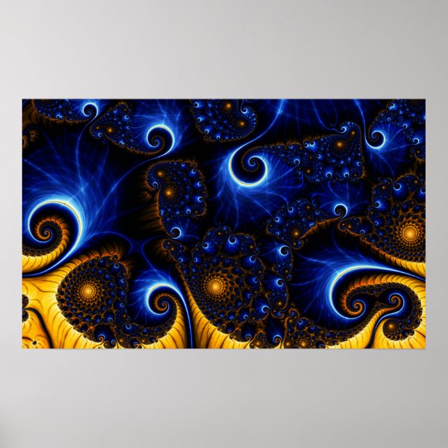 Affiche de ciel fractal bleu abstrait (Devant)