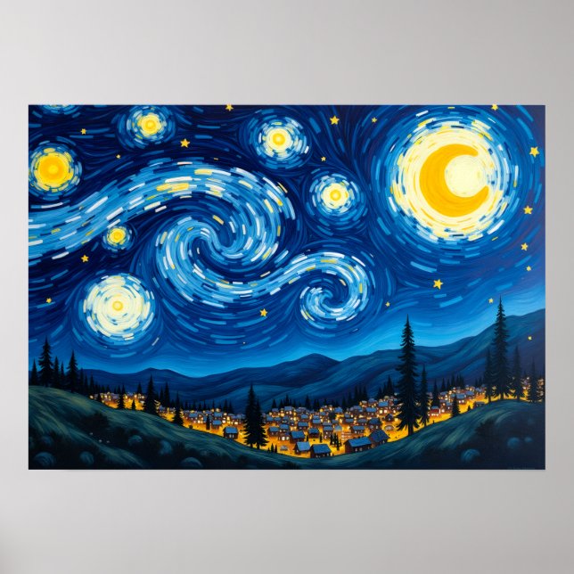 Affiche de ciel tourbillonnant inspirée de la Nuit (Devant)