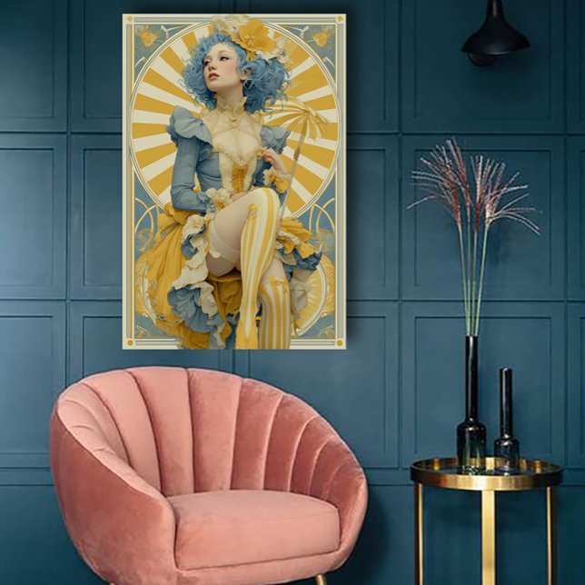 Affiche de cirque Art Nouveau en bleu et jaune (Créateur téléchargé)