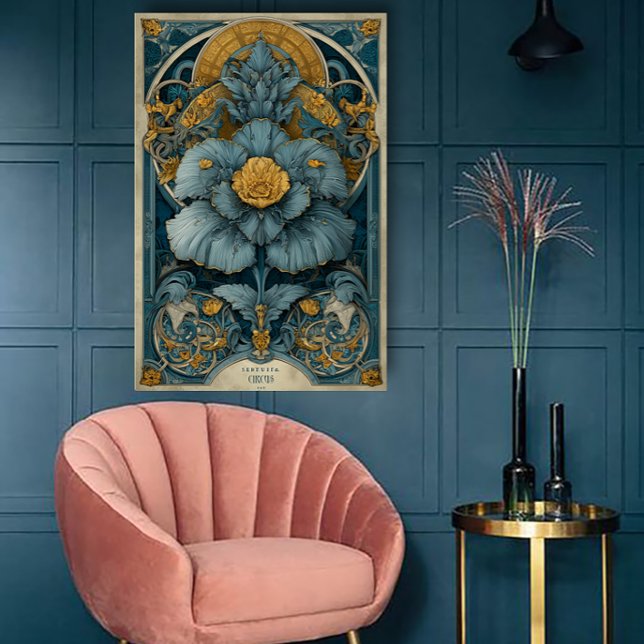 Affiche de cirque Art Nouveau en bleu et jaune (Créateur téléchargé)