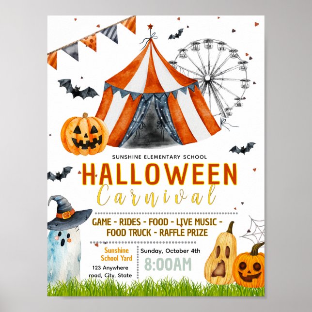Affiche de cirque de carnaval Halloween modifiable (Devant)