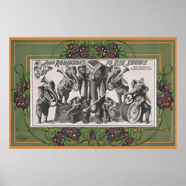 Affiche De Cirque D'Éléphants Jouant D'Instruments (Devant)