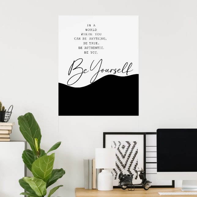Affiche de citation d'authenticité noir et blanc  (Bureau à domicile)