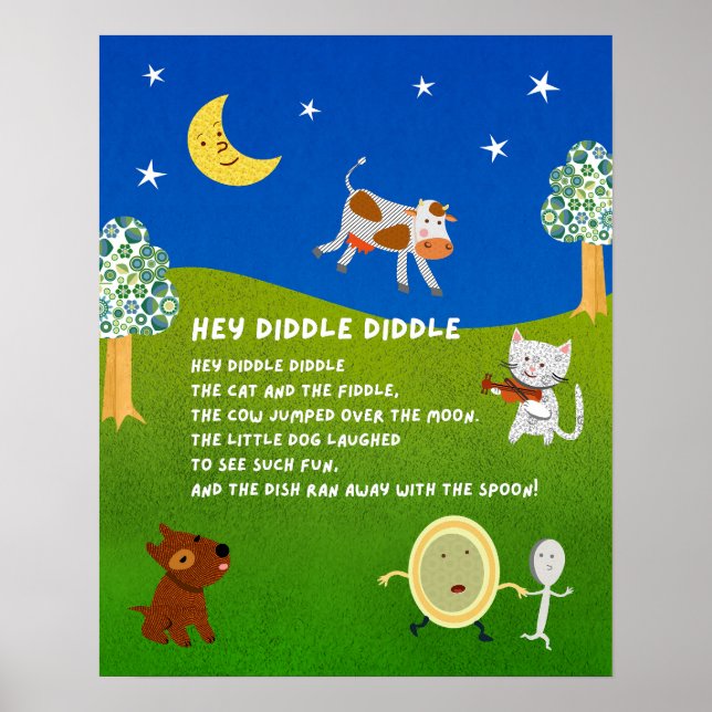 Affiche de classe pour la comptine Hey Diddle Didd (Devant)