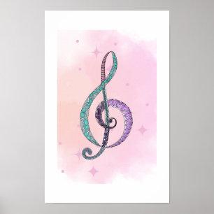 Affiche de clé de sol « Mélodie en ligne et couleu
