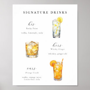 Affiche de cocktails de mariage Boissons Signature