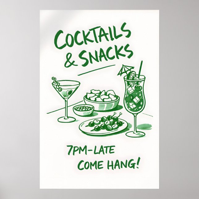 Affiche de cocktails et snacks rétro, bar minimali (Devant)
