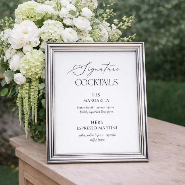 Affiche de cocktails signature de mariage noir et  (Créateur téléchargé)