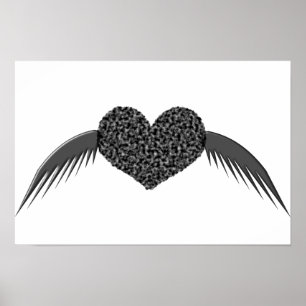 Affiche de cœur d'amour ailé gothique
