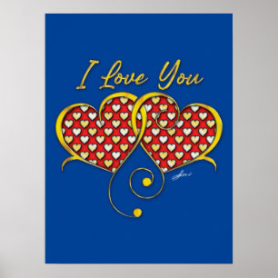 Affiche de coeurs dorés Je t'aime Design