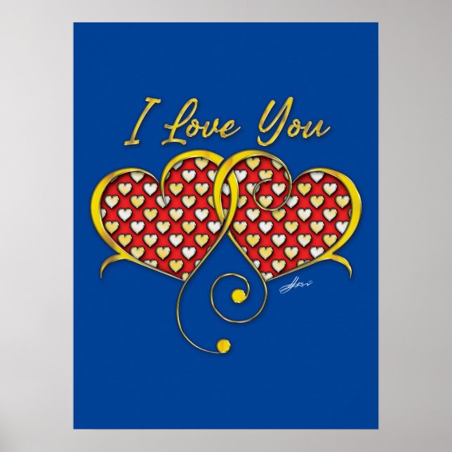 Affiche de coeurs dorés Je t'aime Design (Devant)
