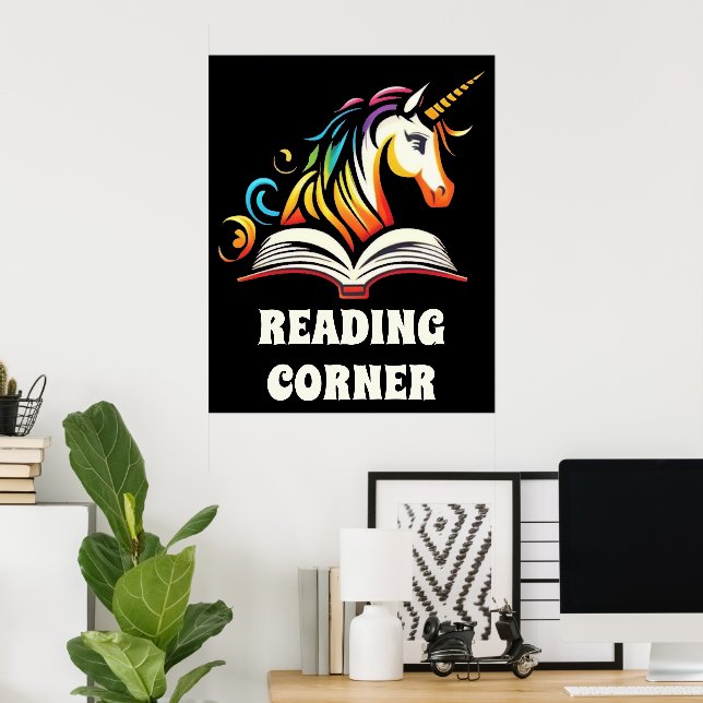 Affiche de coin de lecture licorne arc-en-ciel (Bureau à domicile)