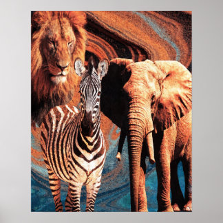 Affiche de collage d'animaux sauvages rétro