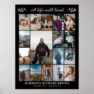 Affiche de collage photo mémorial noir 17 photos