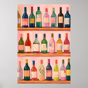 Affiche de collection de vin colorée, chariot de b