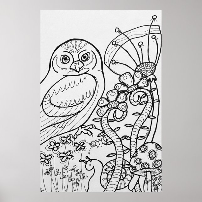 Affiche de coloriage de la chouette 16" x 24" (Devant)