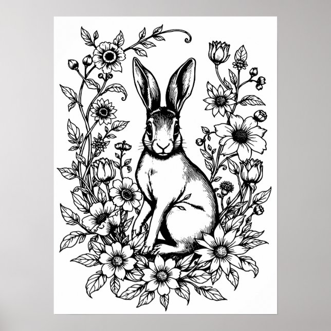 Affiche de coloriage de lapin Art Nouveau 2 (Devant)