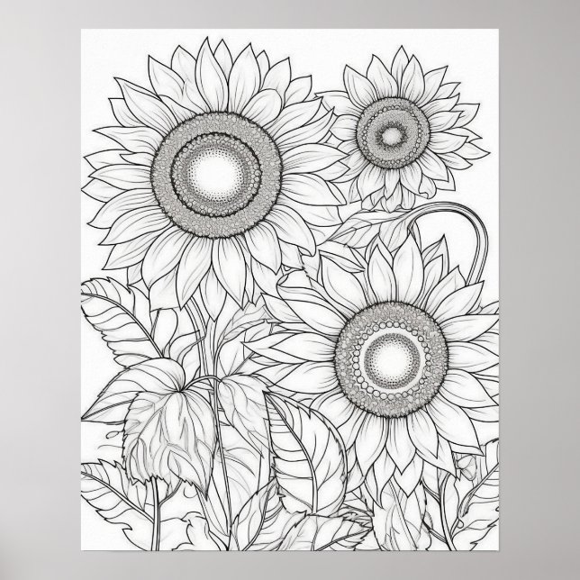 Affiche de coloriage des tournesols pour adultes (Devant)