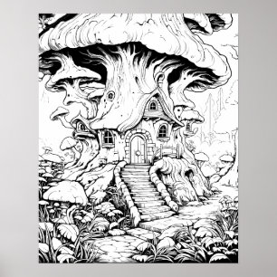 Affiche de coloriage fantaisiste de maison de fée