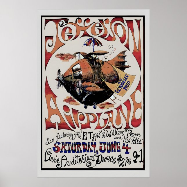 Affiche de concert Jefferson Air Plane 1966 Impres (Devant)