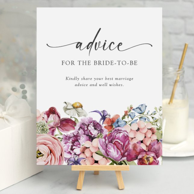 Affiche de conseils pour une fête de fiançailles (Jewel Tone Wildflower Advice Bridal Shower Poster by Painted Paperie
)