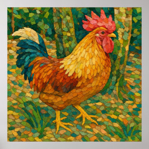 Affiche de coq japonais de style Chigiri-e