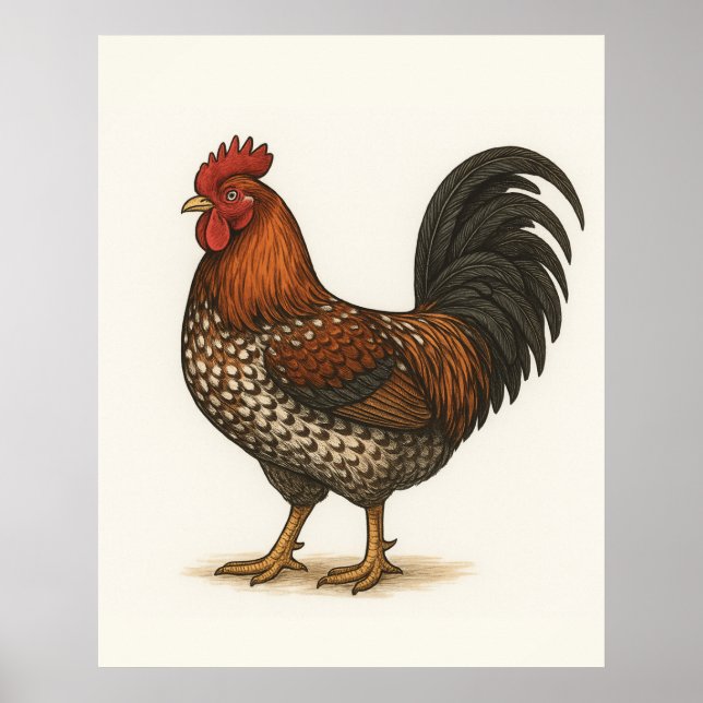 Affiche de coq vintage | Poule de ferme rustique  (Devant)